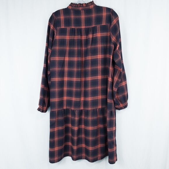 Loft Plaid Drop Waist Shirt Dress Small Tall Navy Blue Pink Cottage Prairie - Picture 2 of 16